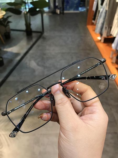 

fashion sunglasses frames jiandan trendy pure titanium ultra-light glasses frame retro male and female big face polygonal color change with, Black