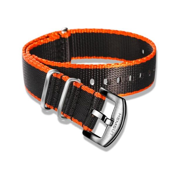 

watch bands nato band nylon black orange one piece replace seatbelt straps for men or women 18mm 20mm 22mm 24mm, Black;brown