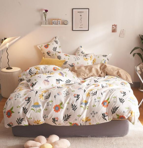 

bedding sets nordic set leaf printed bed sheet plaid quilt cover 240x220 single double  size