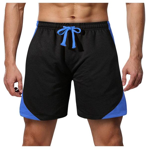 

running shorts summer men's sports leisure fitness mesh breathable color matching pants quick-drying beach bathing, Black;blue