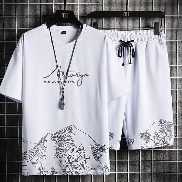 

men's tracksuits 2021 mens casual set summer harajuku tracksuit t-shirt+sports shorts running 2pcs sets printing fashion male sport sui, Gray