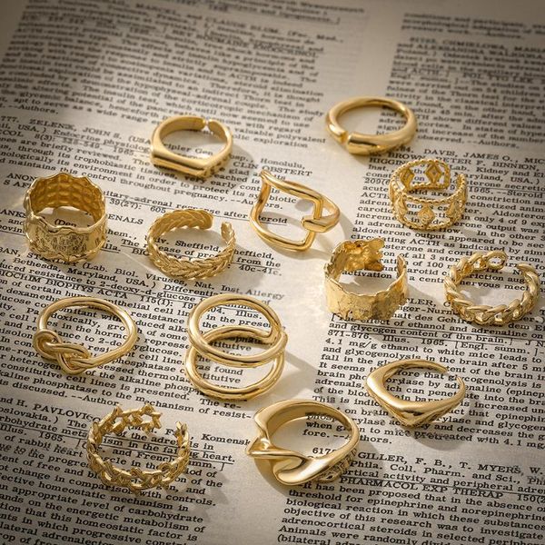 

cluster rings fashion simple design gold for women korean irregular round circle geometric chain open finger ring minimalist jewelry, Golden;silver