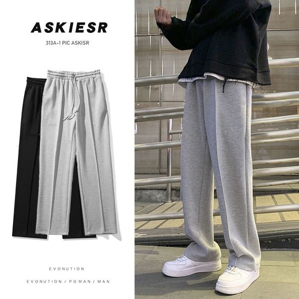 

men's pants drawstring sweatpants fashion casual wide-leg men streetwear loose straight trousers mens joggers track s-2xl 4xcu, Black