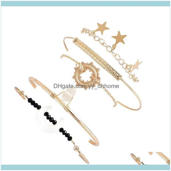 

link, jewelrylink, chain 5pcs/set women bracelets fashion gold geometric moon crystal beads stars tassel bracelet set beach charm jewelry dr, Black