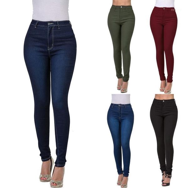 

jeans for women mom high-waisted woman high elastic plus size stretch female washed denim skinny pencil pants women's, Blue