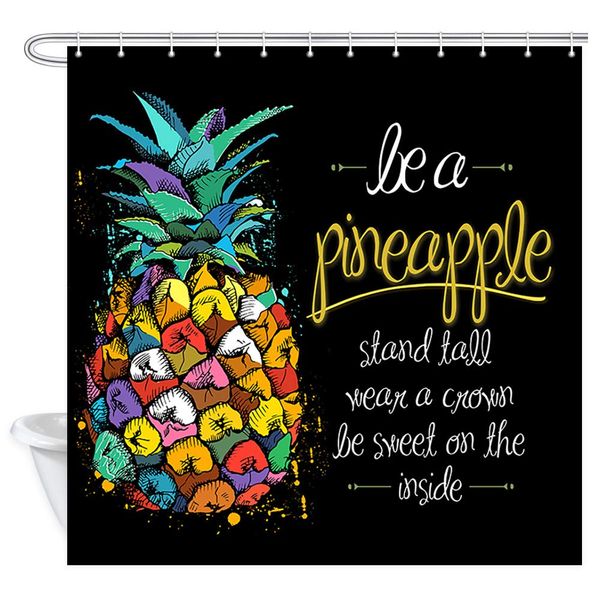 

pineapple shower curtain, tropical fruit colorful pineapple in black background fabric bath curtain for bathroom,