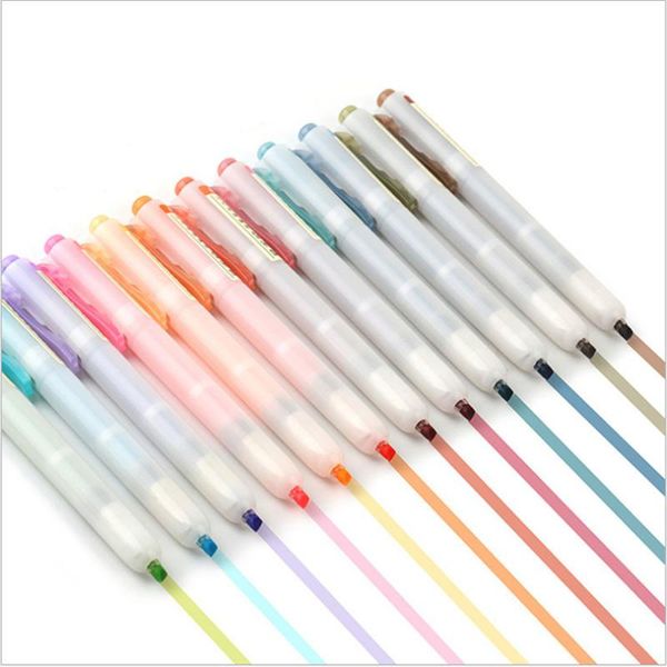 

highlighters 6pcs refillable retractable fluorescent pen pastel highlighter markers for highlighting drawing doodling coloring, Black;red