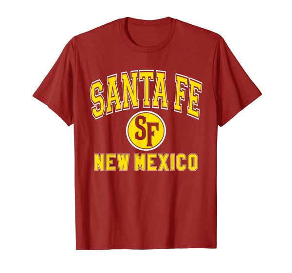 

santa fe sf varsity style red with yellow print t-shirt, White;black