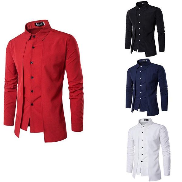 

men's casual shirts man long sleeve shirt two false pieces double door flap fashion and leisure gentleman, White;black
