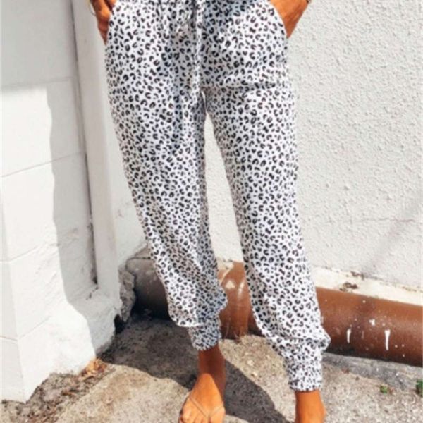 

summer women's wear loose print leopard casual pants, Black;white