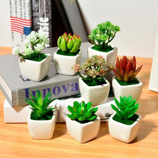 

artificial flowers ornaments simulation succulents with ceramic bonsai set home garden decor craft colorful plants decorative & wreaths1
