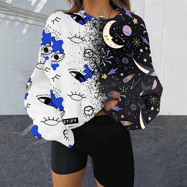

women's hoodies & sweatshirts 2021 hoodie autumn casual o-neck loose pullover cute printed sweatershirt tie dye sudaderas con capucha, Black