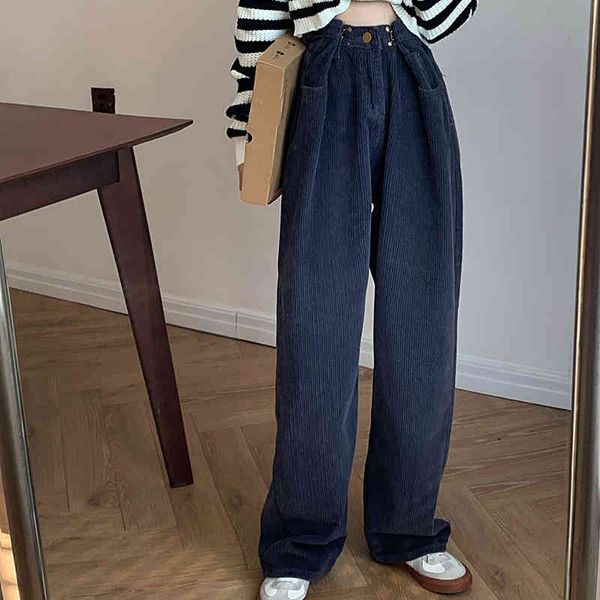 

lucyever loose corduroy wide leg pants womens spring fashion korean high waist straight pant woman streetwear long pant 210521, Black;white