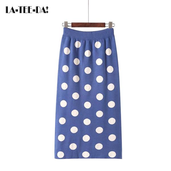 

skirts ltd1198329 2021 polka dot knee knitted women high elastic waist lady package hip loose autumn winter vestidos, Black