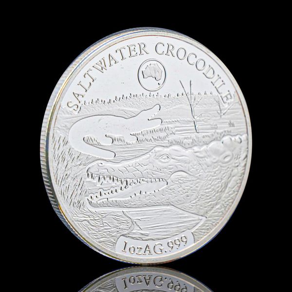 

50pcs non magnetic silver plated animals saltwater crocodile 1oz solomon islands souvenirs commemorative coins medal queen collectible coin
