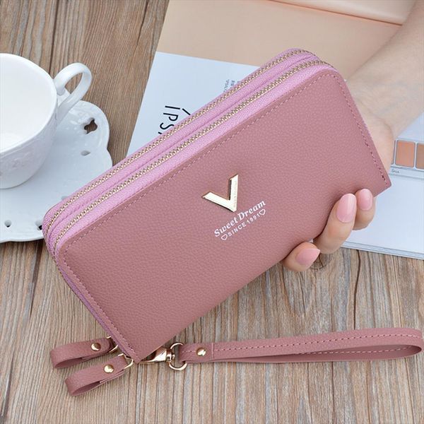 

phone purses women wallets big female purse leather brand retro ladies long card clutch double zipper, Red;black