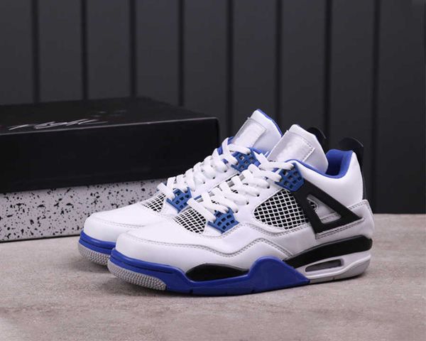 

good quality mens basketball shoes 4s motorsports jumpman 4 fashion shoe white game royal blue trainers sport sneakers with box