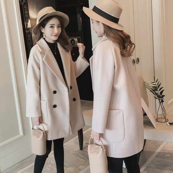 

women's wool & blends fashion loose wild woolen coat female winter long section korean version of student trend, Black