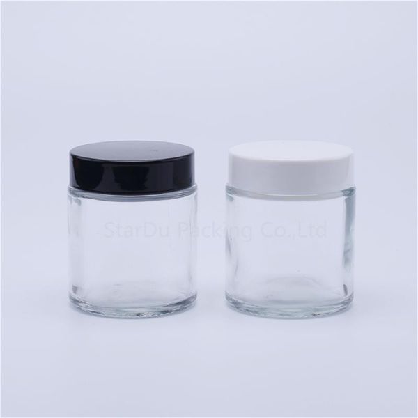 

2pcs 80g glass cream jars cosmetic packaging with lid plastic caps & inner liners round empty small storage bottles