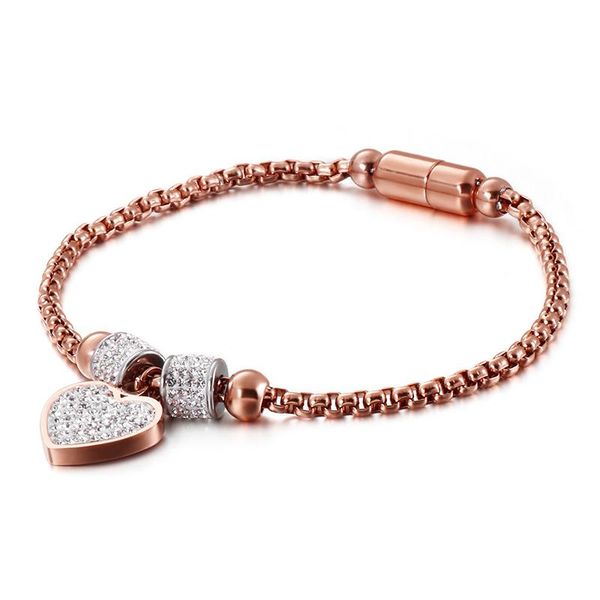 

elegant classical heart-shaped full zircon magnetic clasp bracelet titanium steel jewelry woman gift never fade drop link, chain, Black