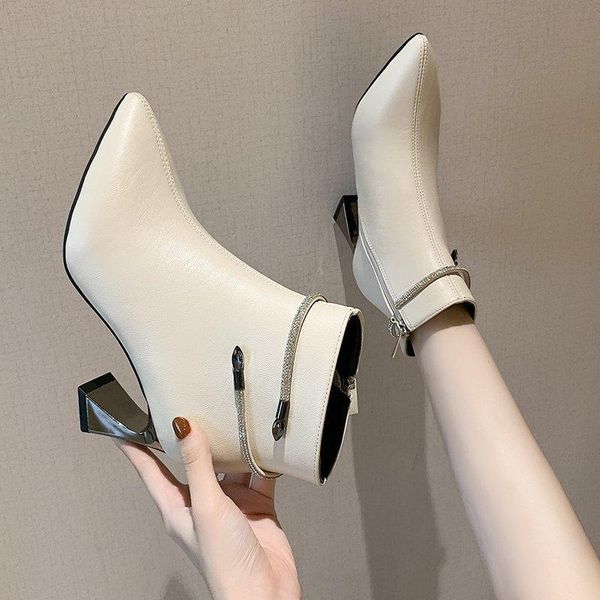 

boots shoes for women 2021 fashion heels comfort ankle all-match casual booties woman chaussures femmes automne hiver-159, Black