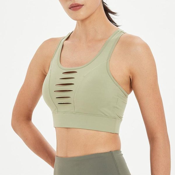 

yoga outfit outdoor running shockproof fitness vest solid color large size sports underwear cut hollow beauty back bra