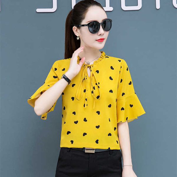 

korean fashion chiffon women blouses summer office lady shirts short sleeve blouse plus size xxxl/5xl white 210531