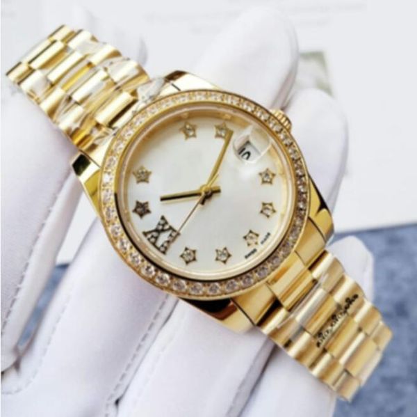 

31mm gold white dial stainless steel watch women automatic mechanical newly bussiness diamond mens watches 09131, Slivery;brown