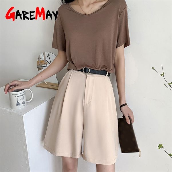 Damen Sommer Shorts Lange Lose Koreanische Stil Knielange Bunte Casual Khaki Wide Beinanzug mit für Frauen 210719