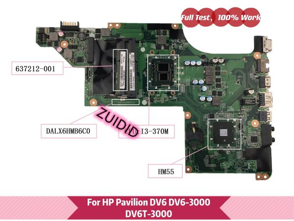 

motherboards 637212-001 for pavillion dv6 dv6-3000 dv6t-3000 lapmotherboard dalx6hmb6c0 with i3-370m ddr3 hm55 mainboard 100% tested