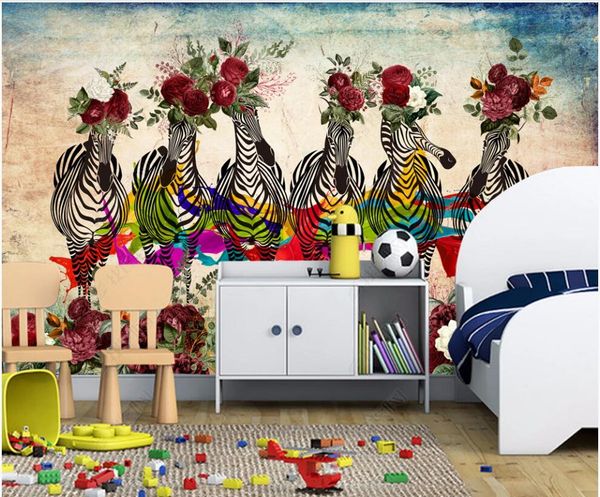 

wdbh 3d p wallpaper custom mural retro european flower zebra animal children's room home decor 3d wall murals wallpapers for walls 3 d