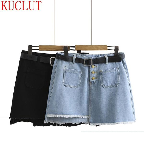 

summer korean large women's denim skirt fat mm belt button slim hole men's shorts, White;black