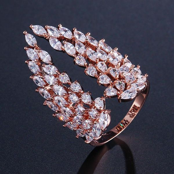 

wedding rings bilincolor rose gold white cz wing big bridal open ring for women, Slivery;golden
