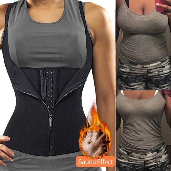 

women's shapers neoprene waist trainer corset slimming vest sweat sauna suit tank curves body shaper for weight loss shapewear, Black;white