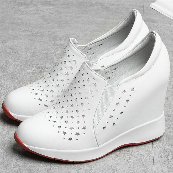 

boots summer platform pumps women hollow genuine leather wedges high heel ankle female round toe fashion sneakers casual shoes, Black