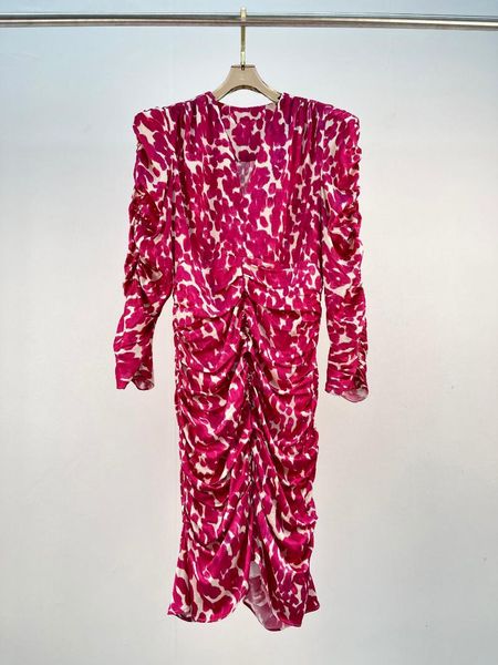 

casual dresses 2021 women fashion long-sleeved v-neck pleated print dress 0816, Black;gray