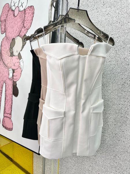 

casual dresses 2021 women fashion sleeveless pocket tube dress 0413, Black;gray