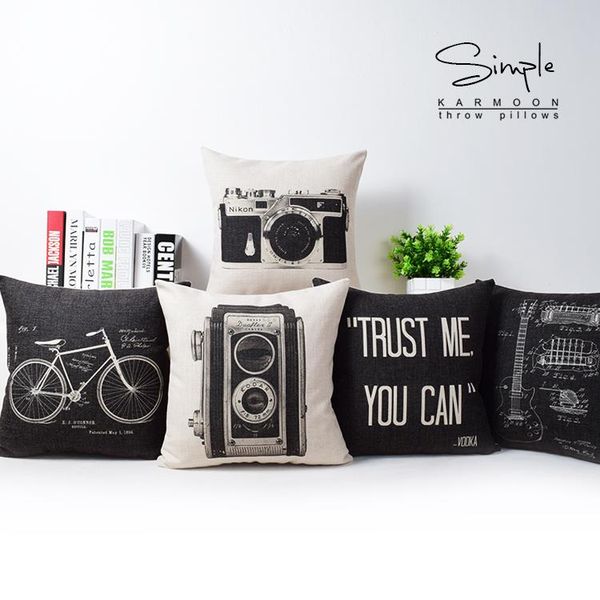 

pillow case camera cover, retro black white simplicity cycling guitar cartoon throw pillowcase wholesale