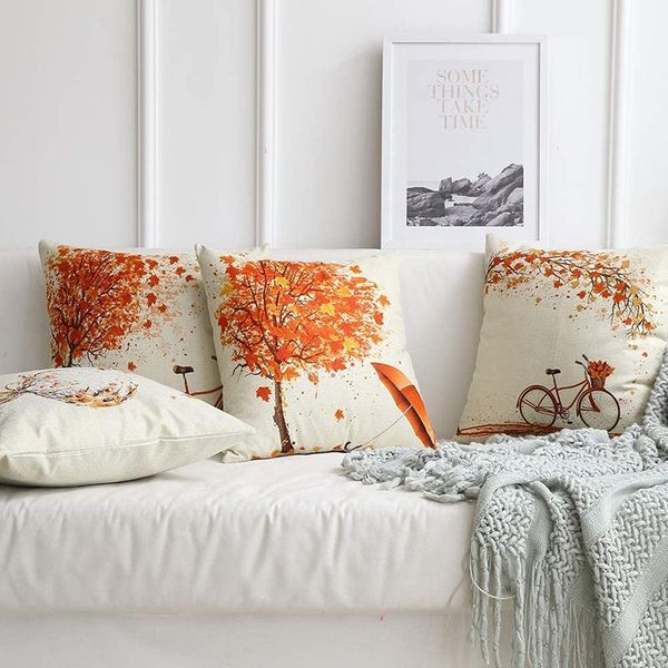 

pillow case throw autumn leaves sofa cushion cover linen office 45cmx45cm