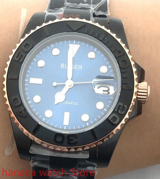 

wristwatches 904l stainless steel bracelet watch men's sports and leisure waterproof mechanical clock black dial blue literal, Slivery;brown