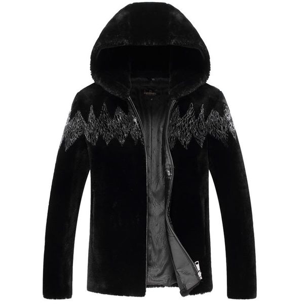 

men's leather & faux winter jacket men natural sheep shearling fur coat clothes fashion mens short jackets winterjas heren 16-b06 my782, Black