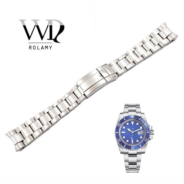 

watch bands rolamy band 20 21mm stainless steel strap two tone hollow curved end solid screw links replacement watchbands, Black;brown