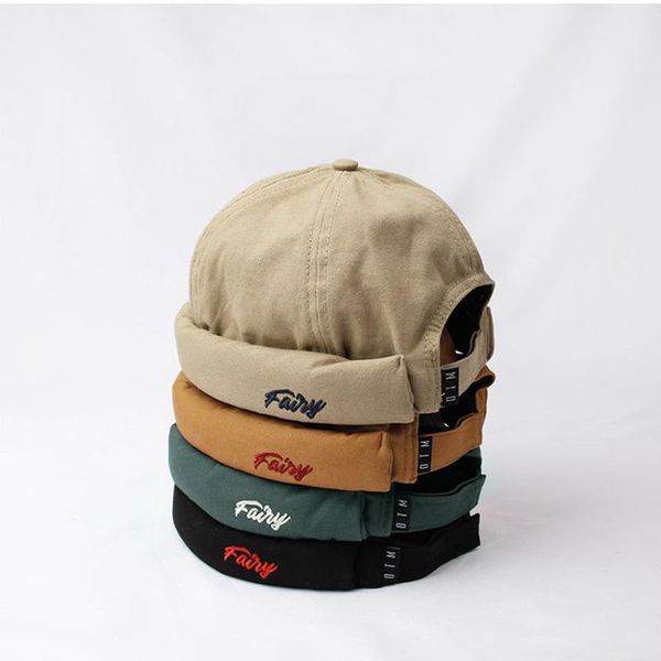 

beanies 2021 spring vintage brimless docker cap solid color letters embroidery adjustable hip hop street skullcap 6-panel beanie