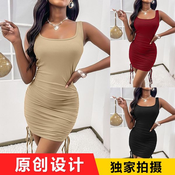 

2021 new women's suspender hip wrap skirt knitted dress short skirt, Black;red