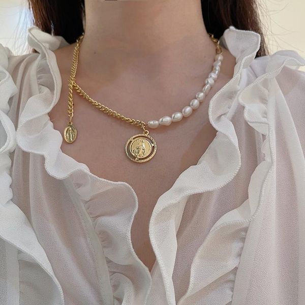 Collane con ciondolo Bocciolo enorme Collana di perle d'acqua dolce barocche per le donne Moda Vintage Maglione Catena Punk Accessori per gioielli Regalo per ragazza