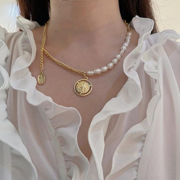 

pendant necklaces huge bud baroque freshwater pearls necklace for women fashion vintage sweater chain punk jewelry accessories girl gift, Silver