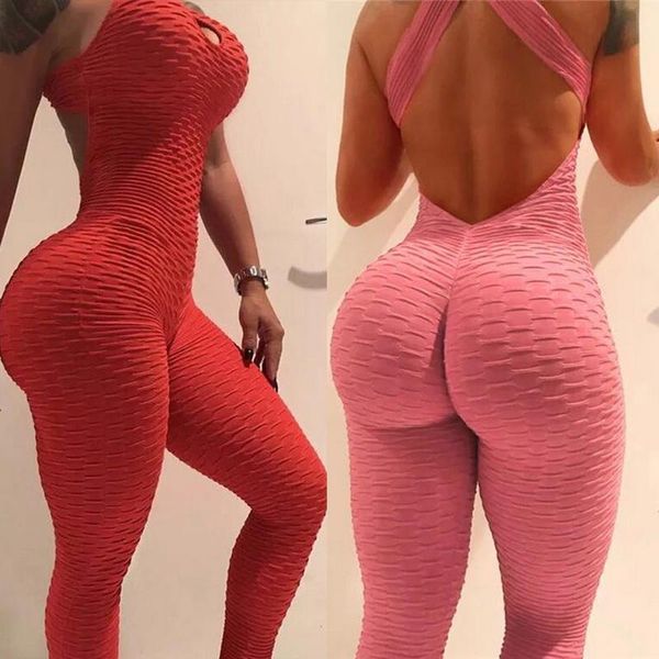 

yoga outfit women sports set siamese high waist hips trousers halter bandage jumpsuit fitness tracksuit