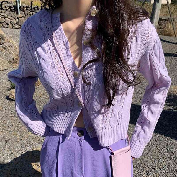 

colorfaith autumn winter women's v-neck cropped knitwear knitted button short cardigans korean lady sweaters swc5254 210413, White;black