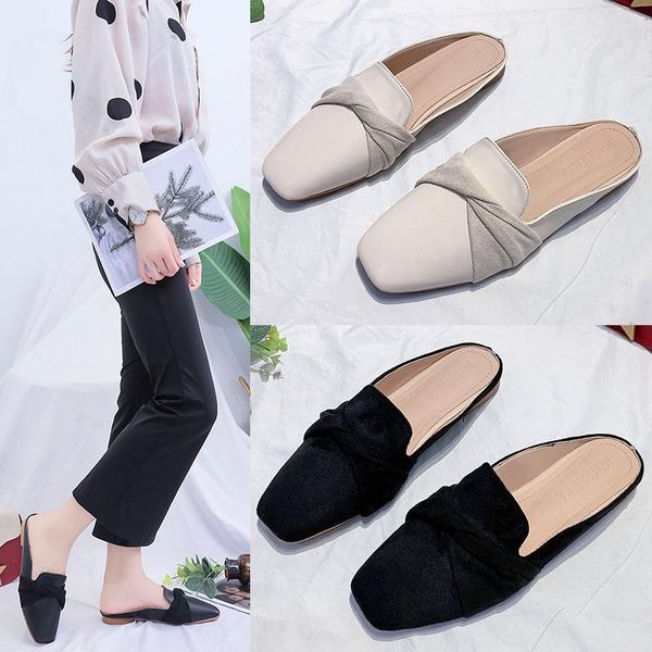 

slippers flat shoes female shallow womens outdoor pantofle luxury slides loafers low cover toe 2021 designer basic pu fashion fa, Black