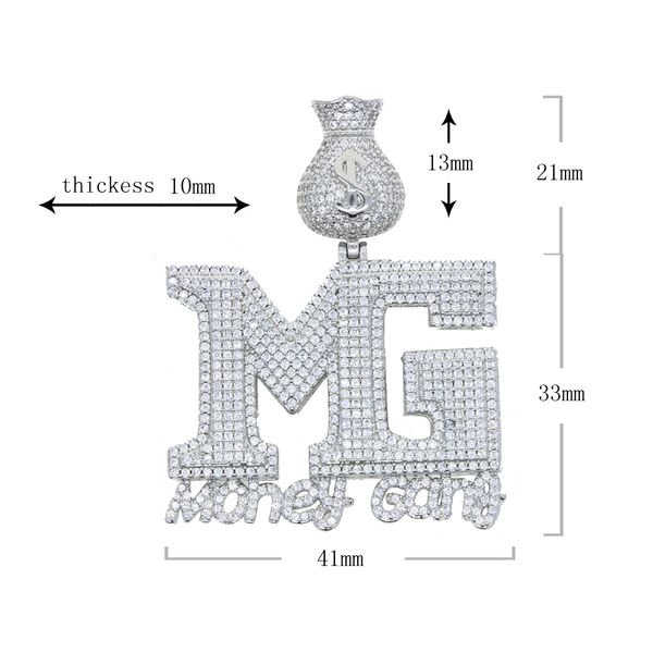 2022 Iced Out Money Gang CZ Письмо Подвеска Bling Символ доллара Ожерелье Micro Paved Кубический цирконий Персонализированные ювелирные изделия в стиле хип-хоп